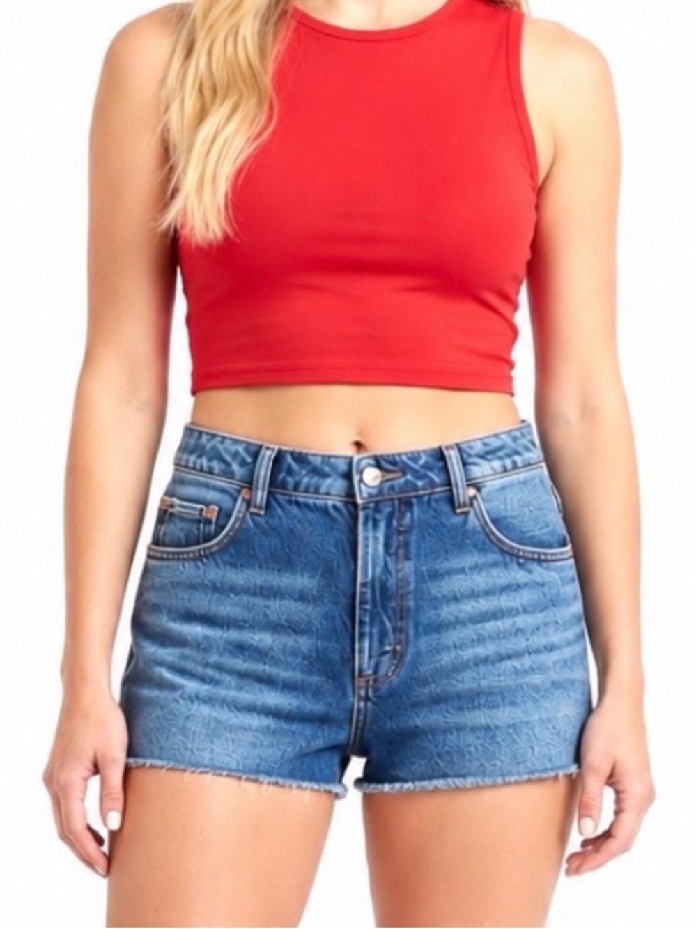 House of Harlow 1960 High Rise Mom Midi Button Fly Jean Shorts